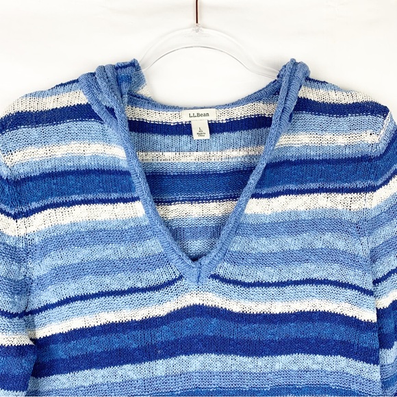 L.L. Bean Midweight Cotton Slub Hooded Pullover Blue size Large - Picture 6 of 8
